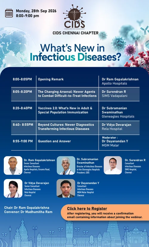 CIDS Chennai Chapter: What's New in Infectious Diseases, 28 September 2026